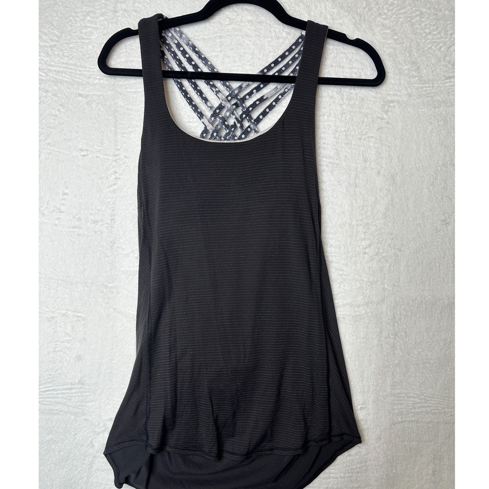Lululemon Wild Tank Top Black Striped Polka Dot Strappy Back Size 6